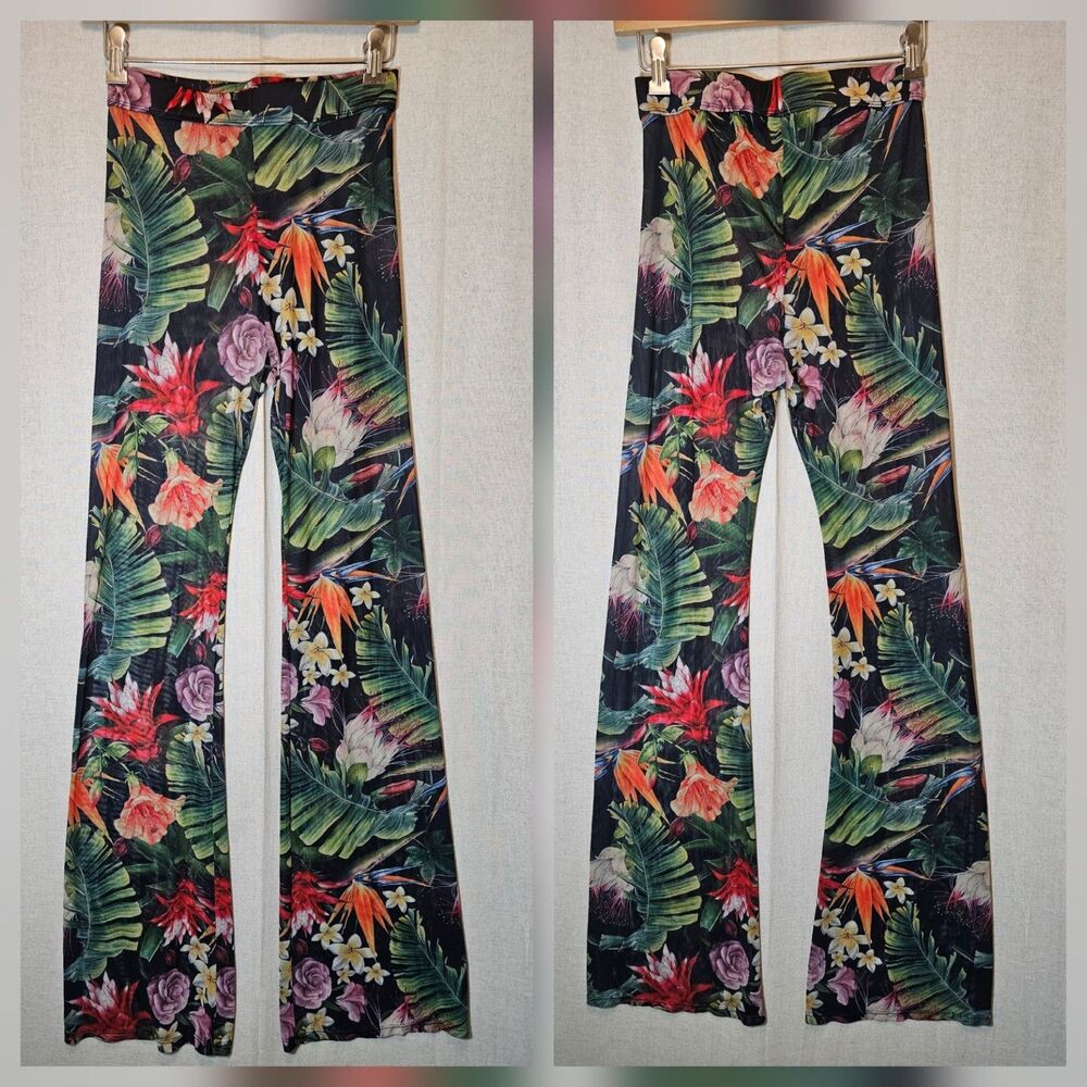 Forplay Womens Small Swim Coverup Sheer Mesh Pants Tropical Floral Vacation